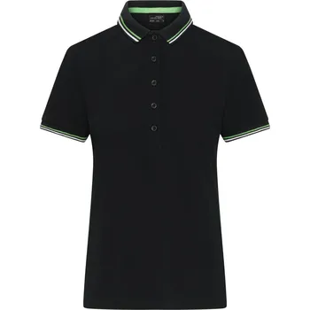 Dámské těžké piqué polo s kontrastními proužky JN 1305 black-white-lime green XL