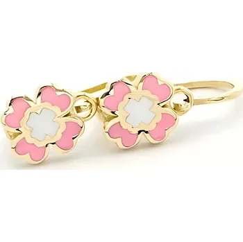 Náušnice B&B Goldinvestic Čtyřlístky růžové Zlaté dětské náušnice