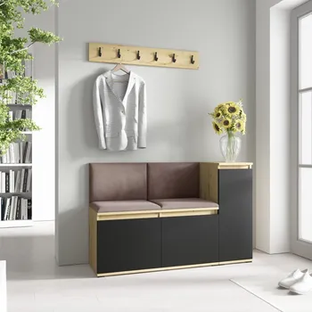 Předsíňová stěna Eka Předsíňová stěna s čalouněnými panely Trinity 25 - Dub Artisan s černou / Světlá hnědá 2306