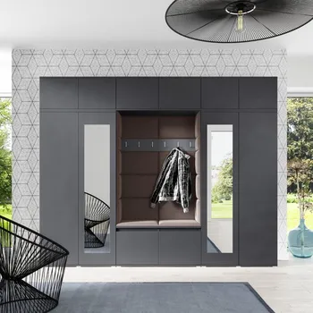 Předsíňová stěna Eka Předsíňová stěna s čalouněnými panely Trinity 17 - Grafit / Tmavá hnědá 2308