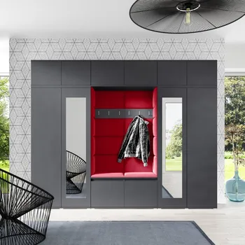 Předsíňová stěna Eka Předsíňová stěna s čalouněnými panely Trinity 17 - Grafit / Rubínová 2324