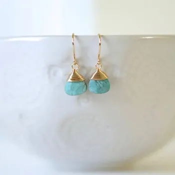 Náušnice Visací náušnice s tyrkysem | visací náušnice, originální šperk - zlato - A56