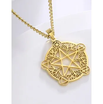 Náhrdelník Pentagram náhrdelník pro věčnost a nekonečno | ocelový amulet | wicca šperk - Zlatá barva
