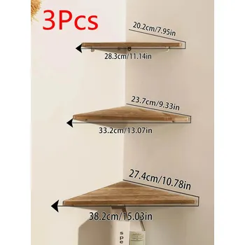 police Dřevěná rohová plovoucí police | designový regál - T-7584