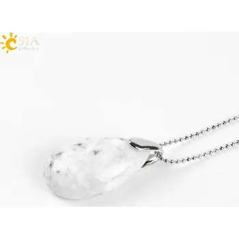 Přívěsek Minerální přívěsek ve tvaru vodní kapky | přívěsek, krystalový šperk - Bílý tyrkysový řetízek