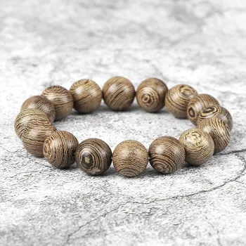 Náramek Dřevěný buddha náramek s elastickým provázkem | buddhistické šperky | unisex náramek - 12 mm E