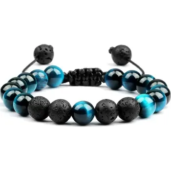 Náramek Náramek z korálků a lávového kamene | energetický náramek, párový náramek - Modré tygří oko-35869094