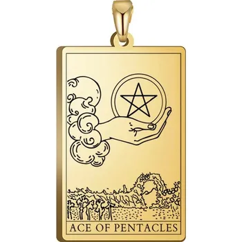 Přívěsek Tarot přívěsek pro náhrdelník | ocelový přívěsek, přívěsek s motivem karet - ACE OF PENTACLES 2