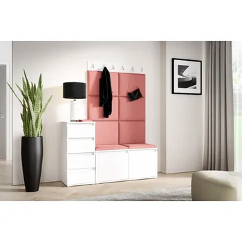 Předsíňová stěna Eka Předsíňová stěna s čalouněnými panely Trinity 34 - Bílá / Tmavá růžová 2323