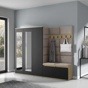 Předsíňová stěna Eka Předsíňová stěna s čalouněnými panely Trinity 15 - Dub Artisan s černou / Tmavá béžová 2305