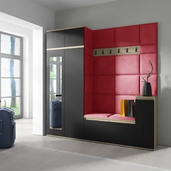 Předsíňová stěna Eka Předsíňová stěna s čalouněnými panely Trinity 26 - Dub Artisan s černou / Červená 2309