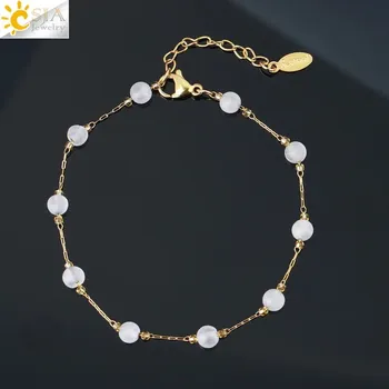 Náramek Jemný dámský náramek s přírodními kameny | elegantní náramek, ocelový náramek - Čirý krystal