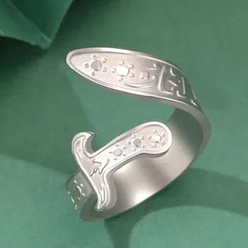 Prsten Prsten s dulfiqar mečem nastavitelný | prsten chirurgická ocel, prsten ocelový - ocelová barva