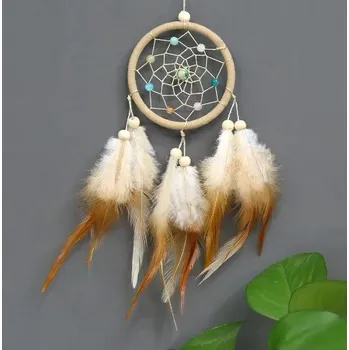 Mini retro lapač snů kruhový | nástěnná dekorace, závěsná ozdoba - BÉŽOVÝ