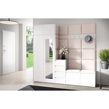 Předsíňová stěna Eka Předsíňová stěna s čalouněnými panely Trinity 33 - Bílá / Krémová bílá 2301