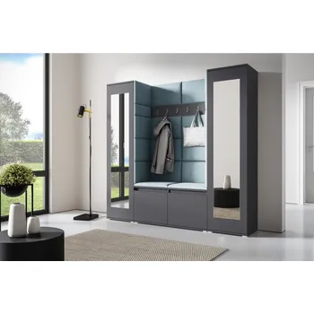 Předsíňová stěna Eka Předsíňová stěna s čalouněnými panely Trinity 31 - Grafit / Světlá modrá 2322