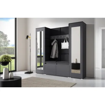 Předsíňová stěna Eka Předsíňová stěna s čalouněnými panely Trinity 31 - Grafit / Černá 2316