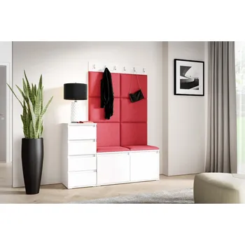 Předsíňová stěna Eka Předsíňová stěna s čalouněnými panely Trinity 34 - Bílá / Červená 2309