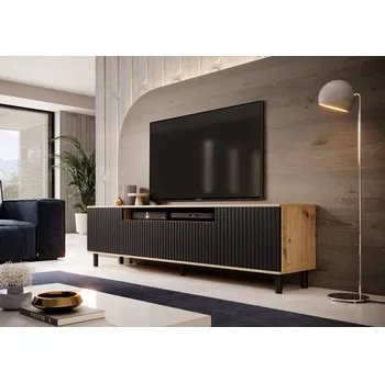 Televizní stolek Eka Televizní skříňka GANA na kovových nožkách 200 cm, Dub Artisan/Černá
