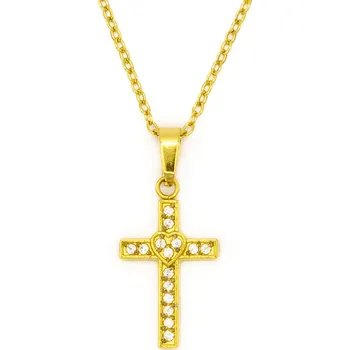 Řetízek BRUNOshop.cz Náhrdelník KŘÍŽEK s kamínky GOLD Zlatá