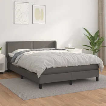 Postel vidaXL Box spring postel s matrací 140x200 cm umělá kůže [3130724] Barva: Šedá