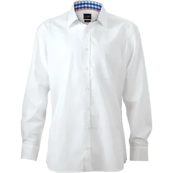 Pánská košile Popelínová košile s kostkovanými vsadkami JN 619 white-royal white 3XL