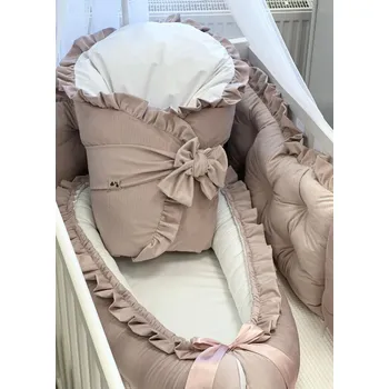 Příslušenství pro dětskou postel a kolébku Set do postýlky - pudrový s volánkem