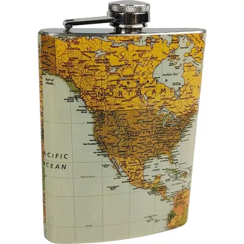 Placatka ČÍNA Likérka placatka mapa světa 8oz. 240ml nerez