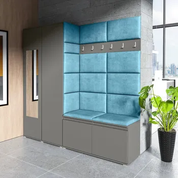 Předsíňová stěna Eka Předsíňová stěna s čalouněnými panely Trinity 8 - Grafit / Azurová 2313