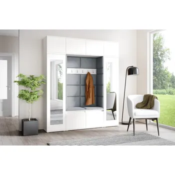 Předsíňová stěna Eka Předsíňová stěna s čalouněnými panely Trinity 32 - Bílá / Šedá 2314