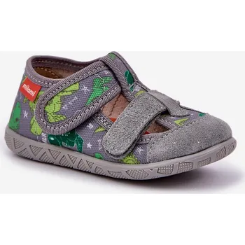Chlapecké bačkory Boto Pantofle Milami Dětské Na Suchý Zip S Dinosaury Šedo-Zelené Reathiana Milami šedá 3263389