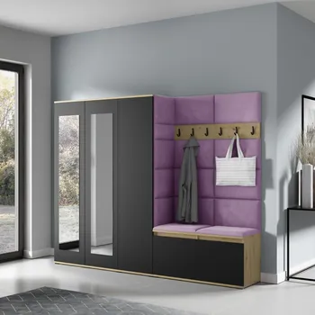 Předsíňová stěna Eka Předsíňová stěna s čalouněnými panely Trinity 15 - Dub Artisan s černou / Fialová 2311