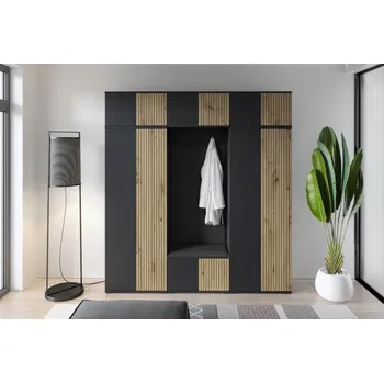 Předsíňová stěna Eka Předsíňová stěna s čalouněnými panely Joey 4 - Černá a Dub Artisan / Černá 2316