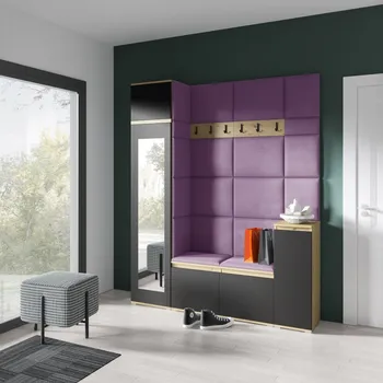 Předsíňová stěna Eka Předsíňová stěna s čalouněnými panely Trinity 29 - Dub Artisan s černou / Fialová 2311