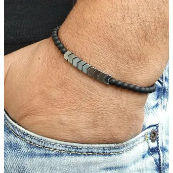 Náramek Minimalistický korálkový náramek z minerálních kamenů | pánský náramek, korálkový doplněk - A-114