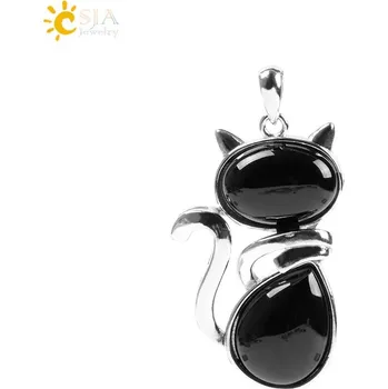 Přívěsek Přírodní přívěsek s motivem kočky | přírodní přívěsek, kočičí šperk - Černý achát