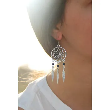 Náušnice Visací náušnice s lapačem snů a minerály | minerální šperky | dámské náušnice - A5