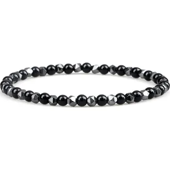 Náramek Unisex náramek s korálky z hematitu | dámský korálkový náramek, náramek z hematitu - 4mm Black Onyx E