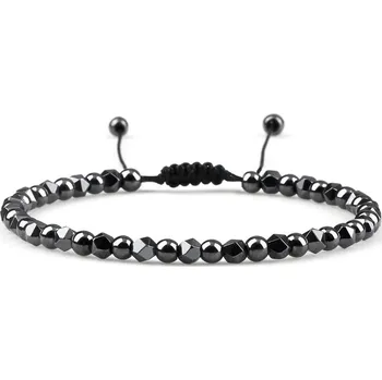 Náramek Unisex náramek s korálky z hematitu | dámský korálkový náramek, náramek z hematitu - 4mm kulatý hematit A