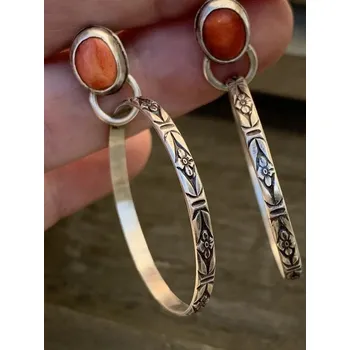 Náušnice Vintage náušnice s kamenem | náušnice pro ženy, kruhové náušnice - červený