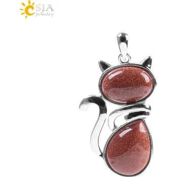 Přívěsek Přírodní přívěsek s motivem kočky | přírodní přívěsek, kočičí šperk - Hnědý písek