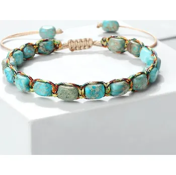 Náramek Přírodní náramek z kamenných korálků | náramek pro ženy | náramek pro muže - Modrý