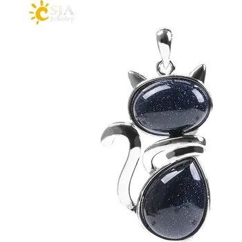 Přívěsek Přírodní přívěsek s motivem kočky | přírodní přívěsek, kočičí šperk - Modrý písek