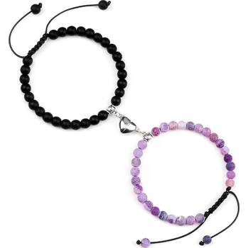 Náramek Párové náramky z přírodních kamenů | náramky pro páry, magnetické náramky - Matná-fialová