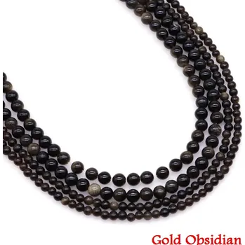 Korálek Minerální korálky na výrobu šperků | minerální korálky | přírodní kámen - zlatý obsidián , 8 mm (45 až 46 ks)