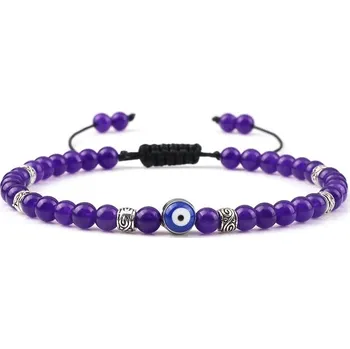 Náramek Náramek minerální 4 mm korálky | unisex náramek, ochranný náramek - Fialový Chalcedon-2