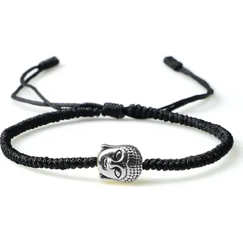 Náramek Provázkový náramek pro štěstí | ručně pletený náramek, ochranný náramek - hlava černá