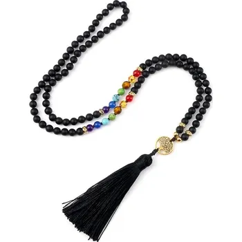 Náhrdelník Náhrdelník s ametystovými korálky, japamala | čakrový náhrdelník, korálkový náhrdelník - Černá matná