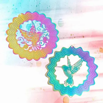 Zahradní dekorace Duhový kolibřík, větrný spinner 3D iluze | větrná dekorace, zahradní ozdoba - A a B