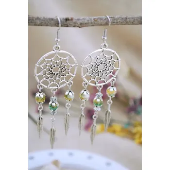 Náušnice Visací náušnice s lapačem snů a minerály | minerální šperky | dámské náušnice - A4